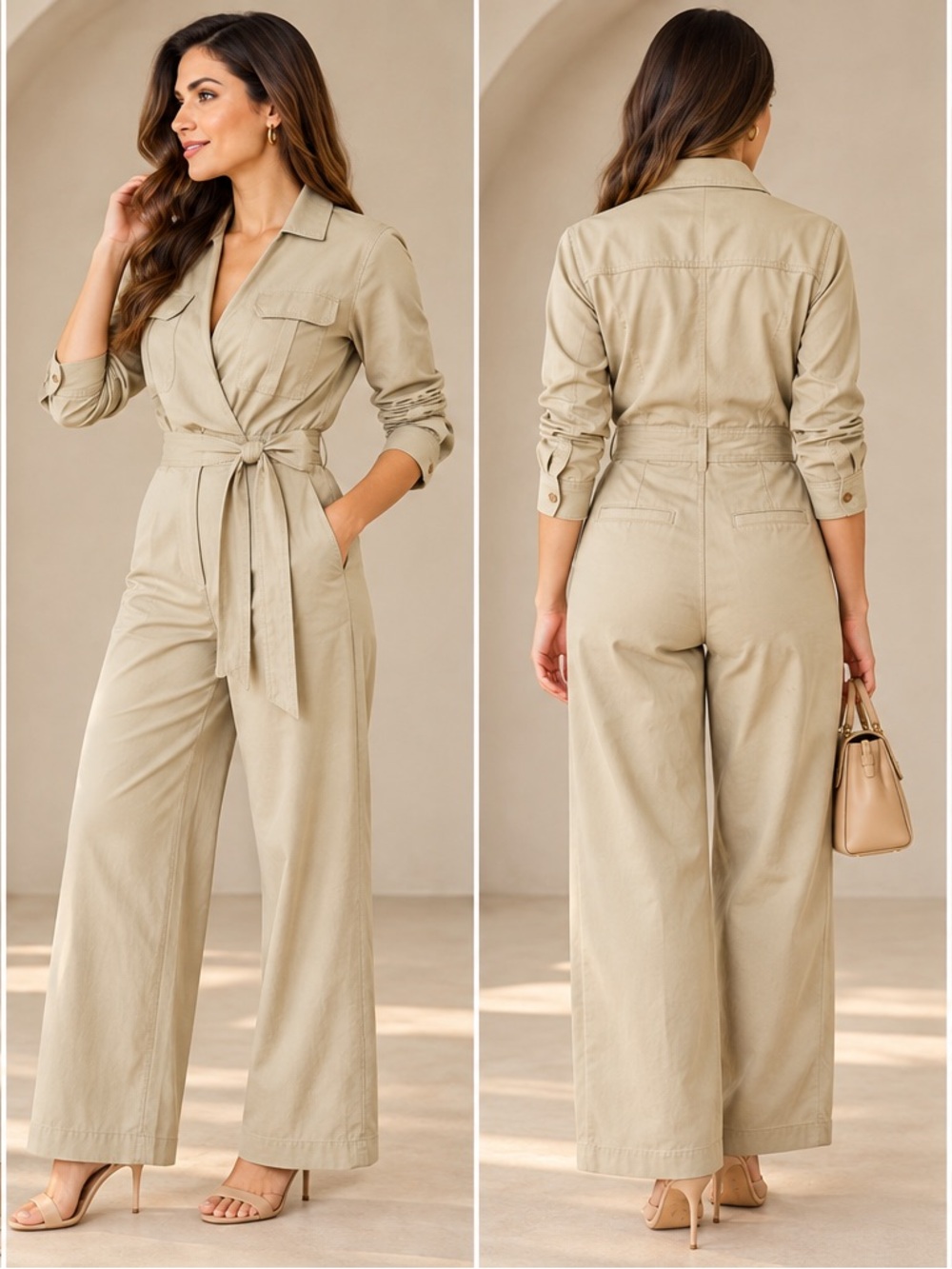 Banana Republic Women 2 Khaki Twill Utility Jumpsuit 820098-01-1 Tan NWT